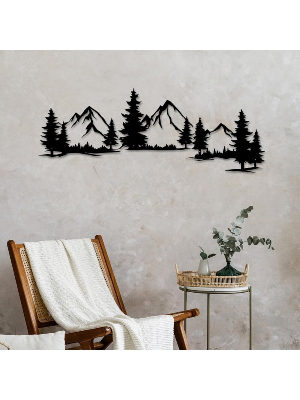 Mountain Forest Metal Wall Art - 15x44 Inch Nature Landscape Decor for Home